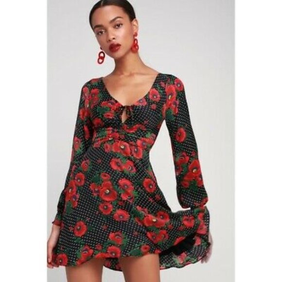Free People Morning Light Poppy Mini Dress Size 12 - Picture 1 of 12